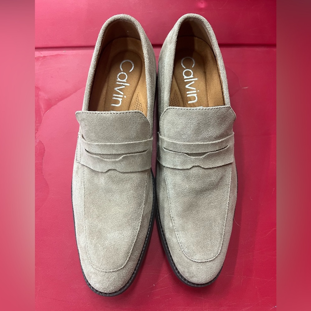 Calvin Klein Men's Light Gray Suede Loafers